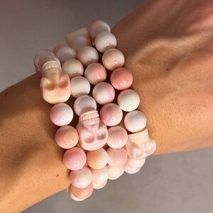 💗💀 Natural Pink Quartz Bracelet with Skull Beads